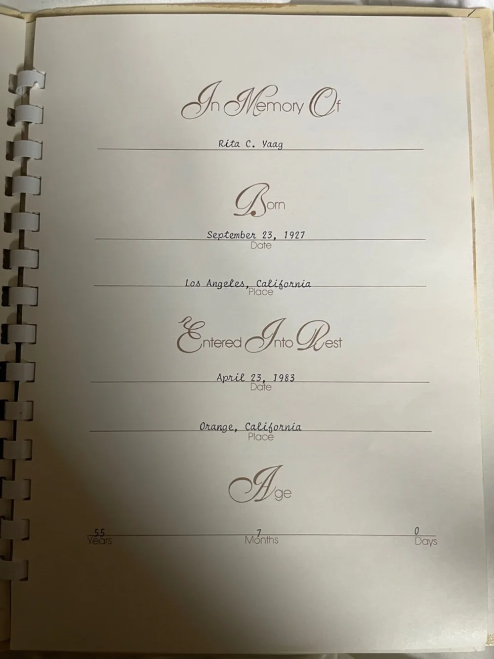 1975 Hillside Memorial & Park Mortuary;Funeral book artist Peggy Brown